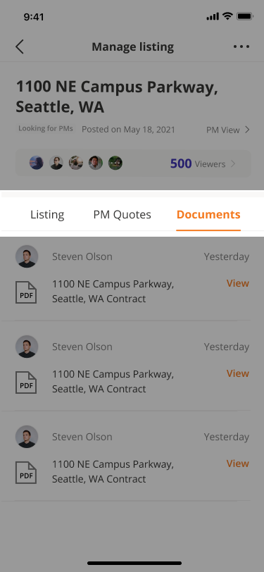After: documents organized on the management listing page
