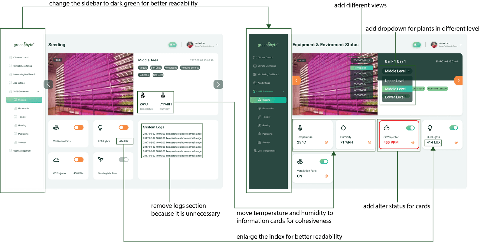 Iteration of seeding controls and environmental information cards