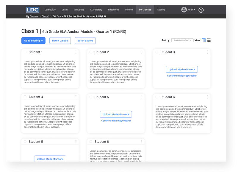 Final assignment screen for uploading and tracking students’ work