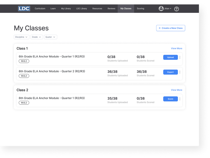 Final class-management screen with class details and students