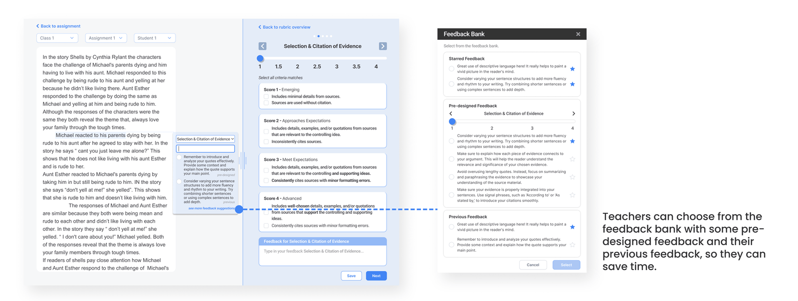 Feedback bank and inline comments in the scoring workspace