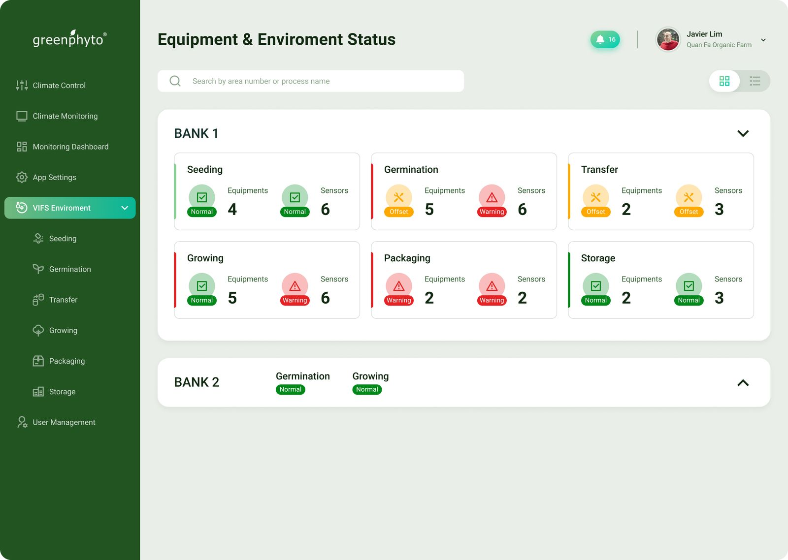 Redesigned equipment status in card view