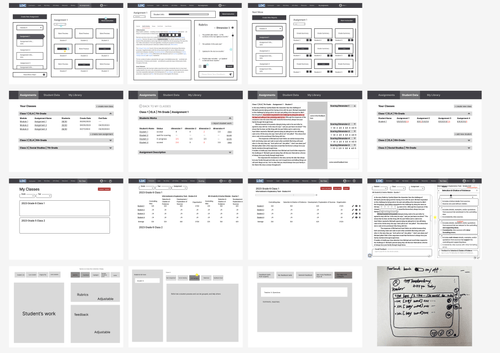 Low-fidelity wireframes for assignment and class management